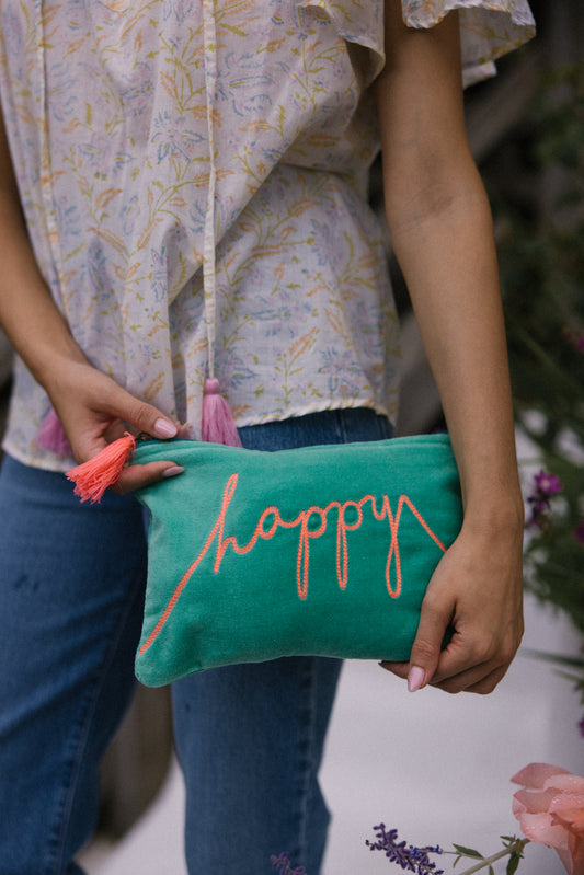 Velvet Happy Pouch -Mint & Pink