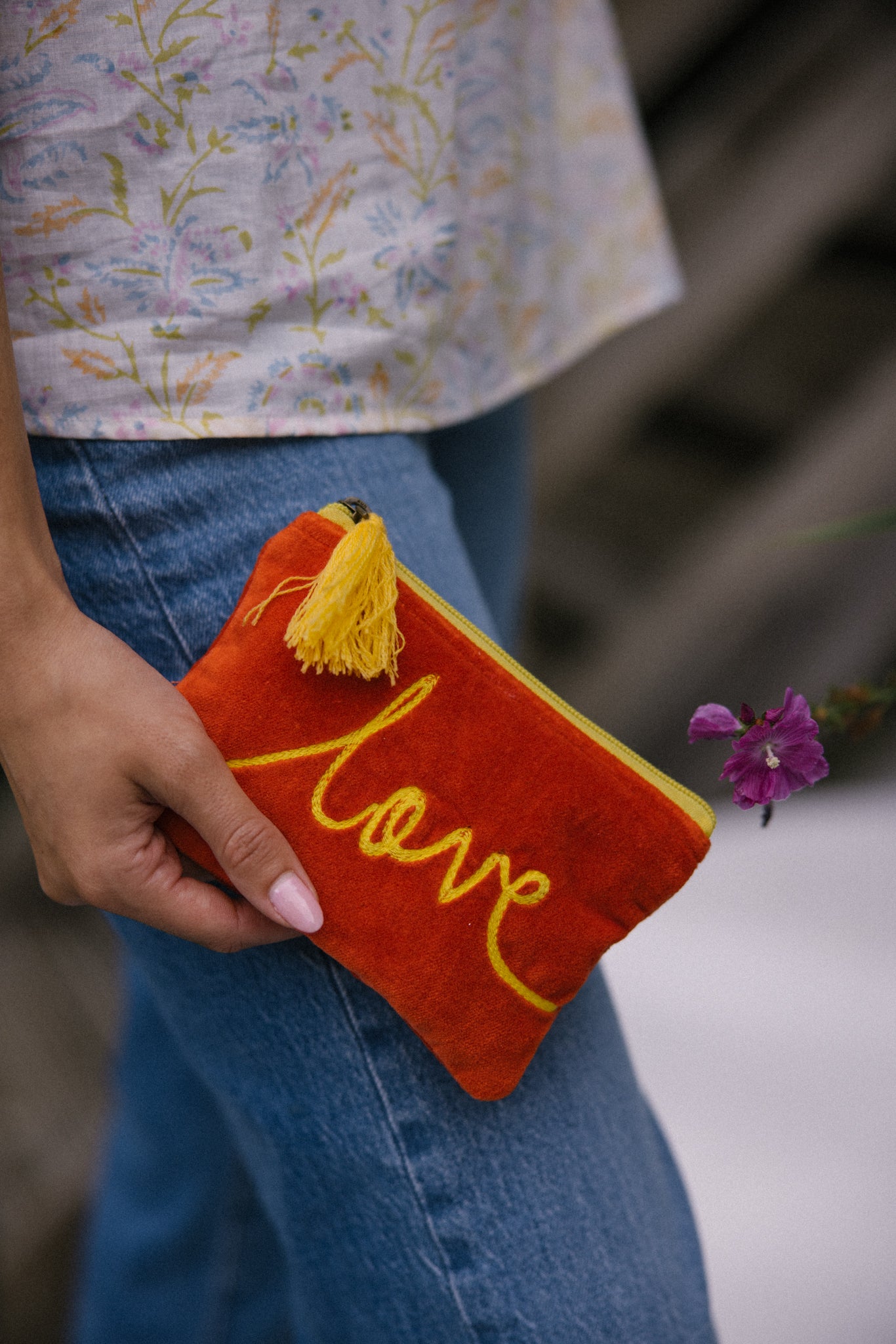 Velvet Love Pouch in Orange & Yellow