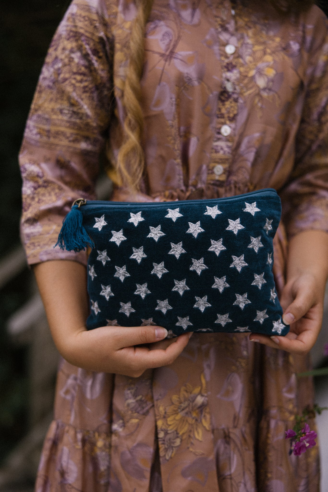 Velvet Star Pouch - Navy & Silver