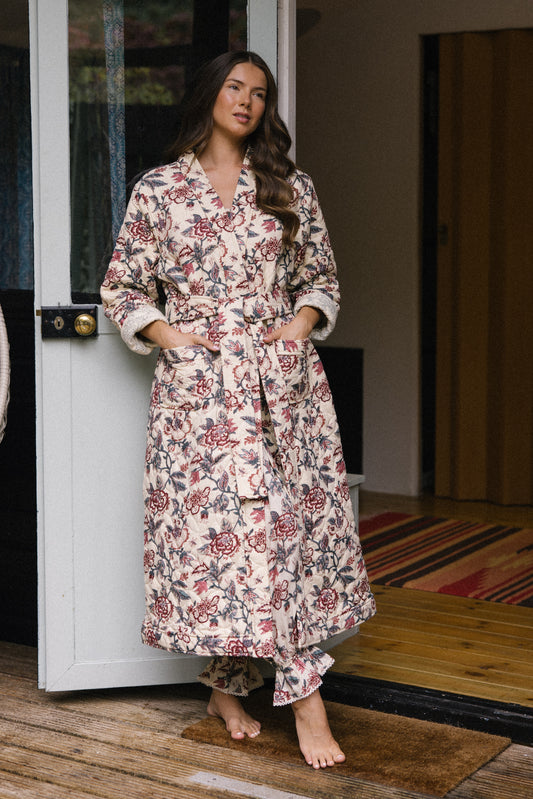 Quilted Dressing Gown - Vintage Rose - AVAILABLE TO PRE-ORDER
