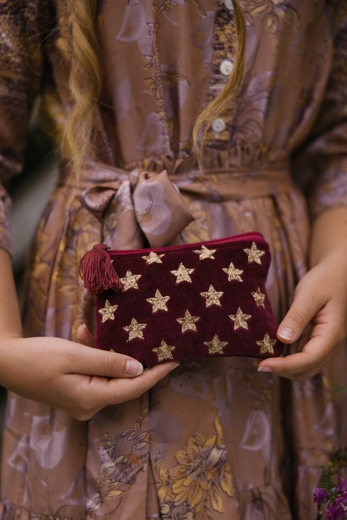Velvet Star Pouch - Burgundy & Gold