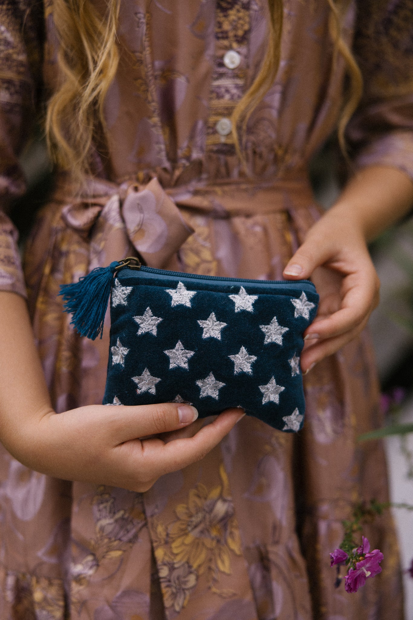 Velvet Star Pouch - Navy & Silver