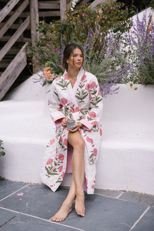 Quilted Dressing Gown - Pink Poppy - AVAILABLE TO PRE-ORDER