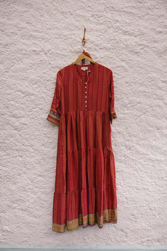 Prairie V-neck Silk Dress M - 006