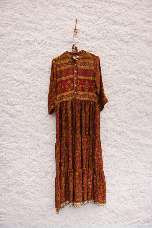 Prairie Round Neck Silk Dress S  - 012
