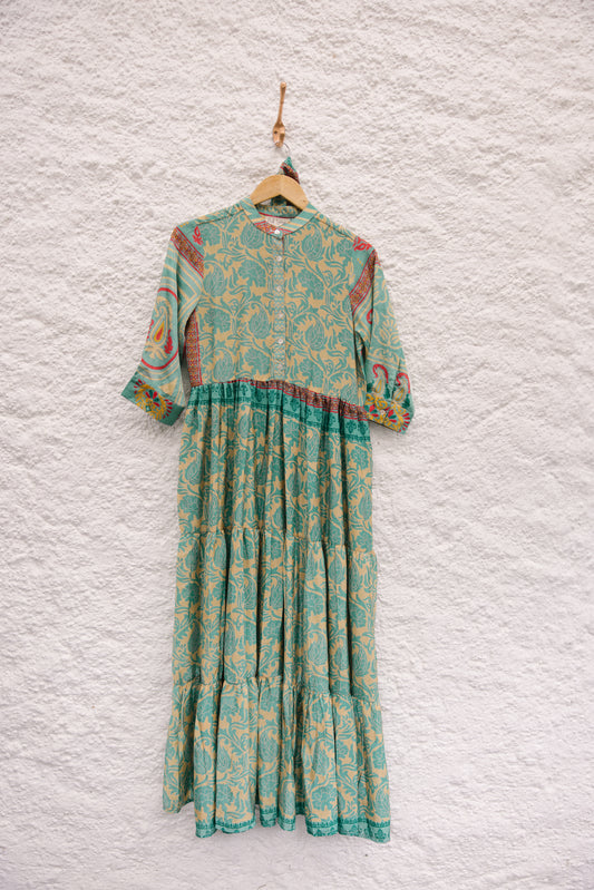 Prairie Round Neck Silk Dress S  - 011