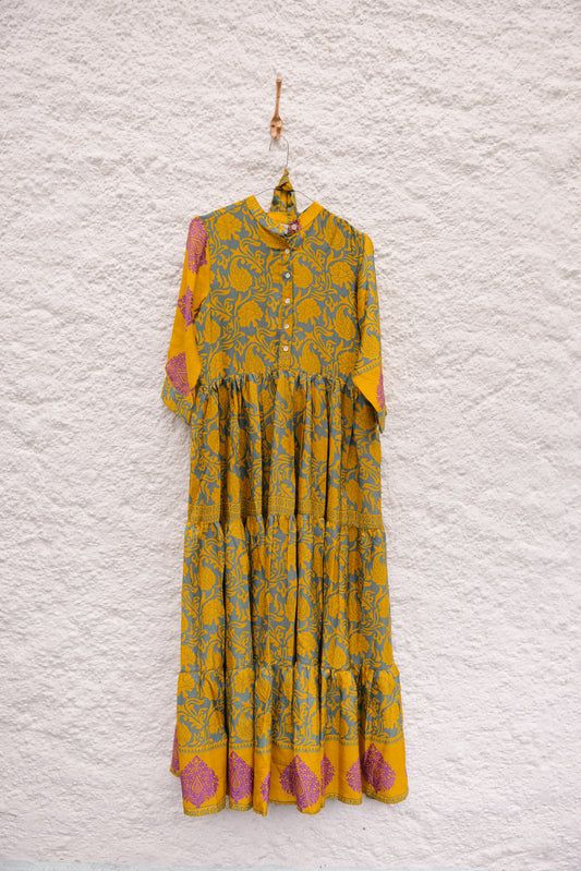 Prairie Round Neck Silk Dress S  - 009