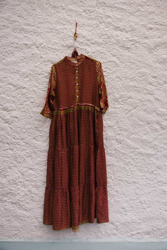 Prairie Round Neck Silk Dress M - 007