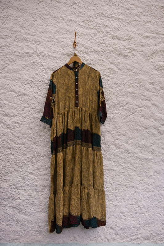 Prairie Round Neck Silk Dress M - 006