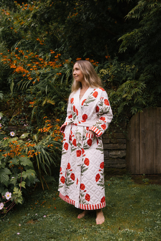 Quilted Dressing Gown - Red Poppy - AVAILABLE FOR PRE-ORDER