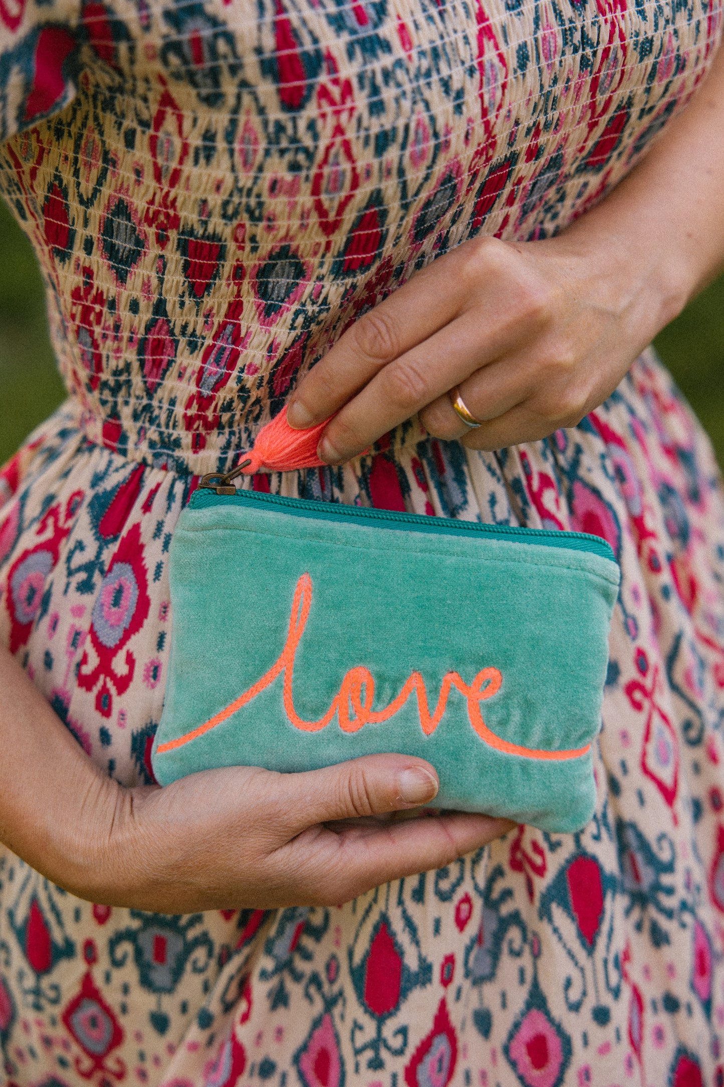 Velvet Love Pouch in Mint & Pink