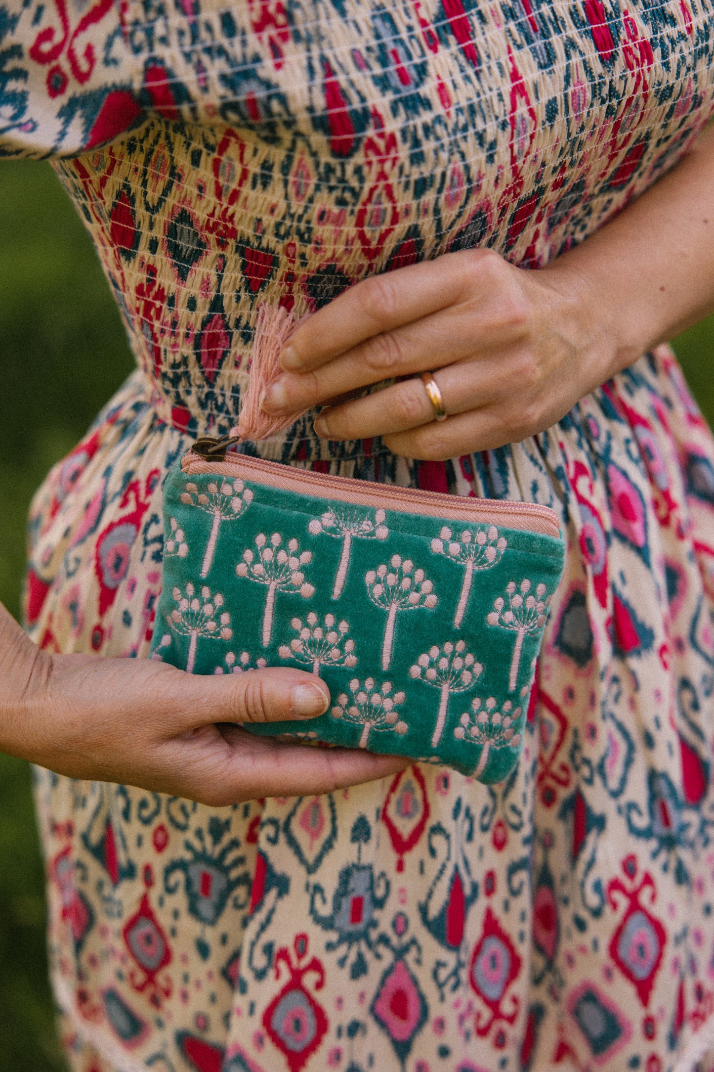 Velvet Thistle Pouch in Aqua & Pink