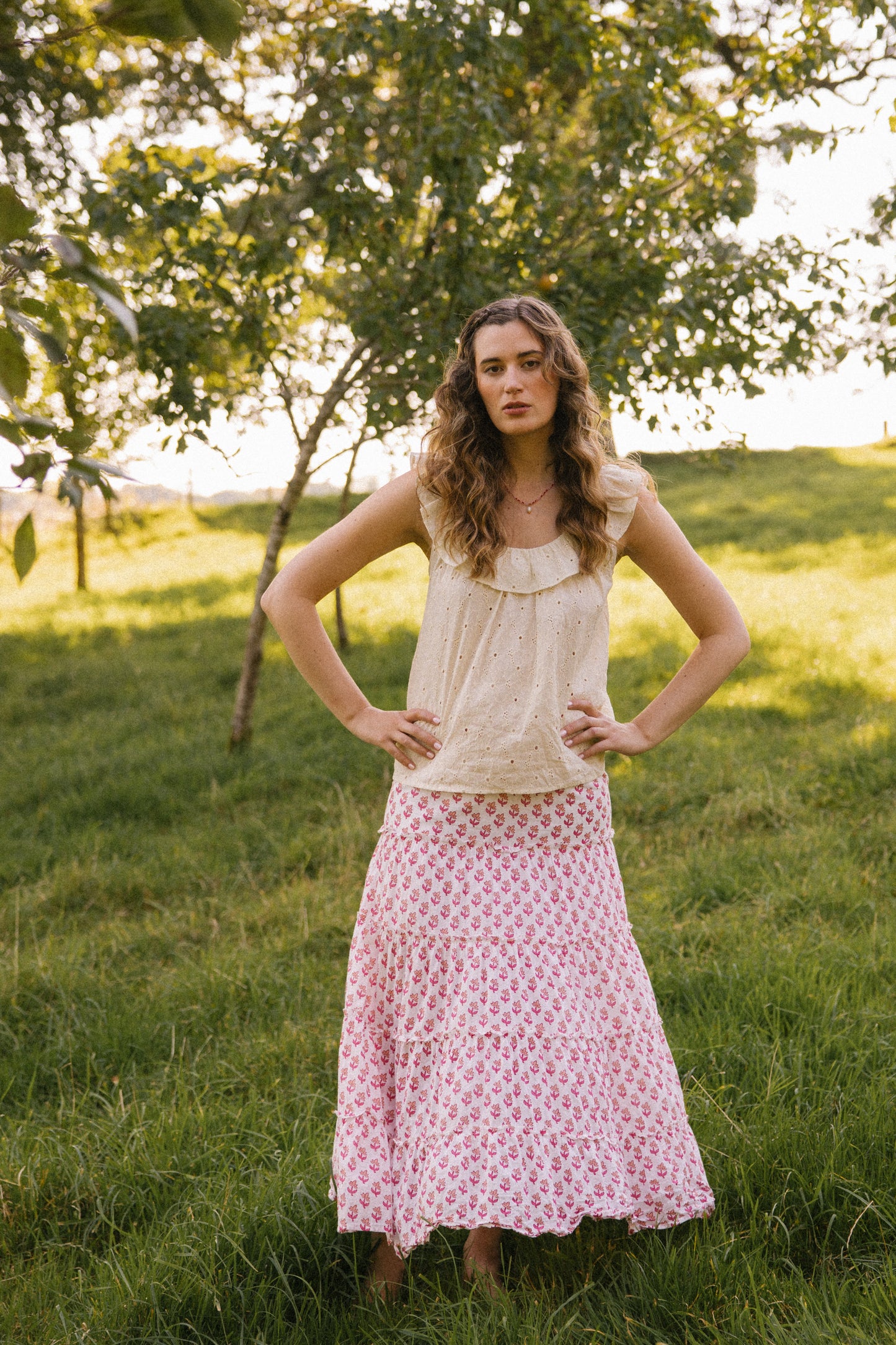 Flores Tiered Skirt -Pink