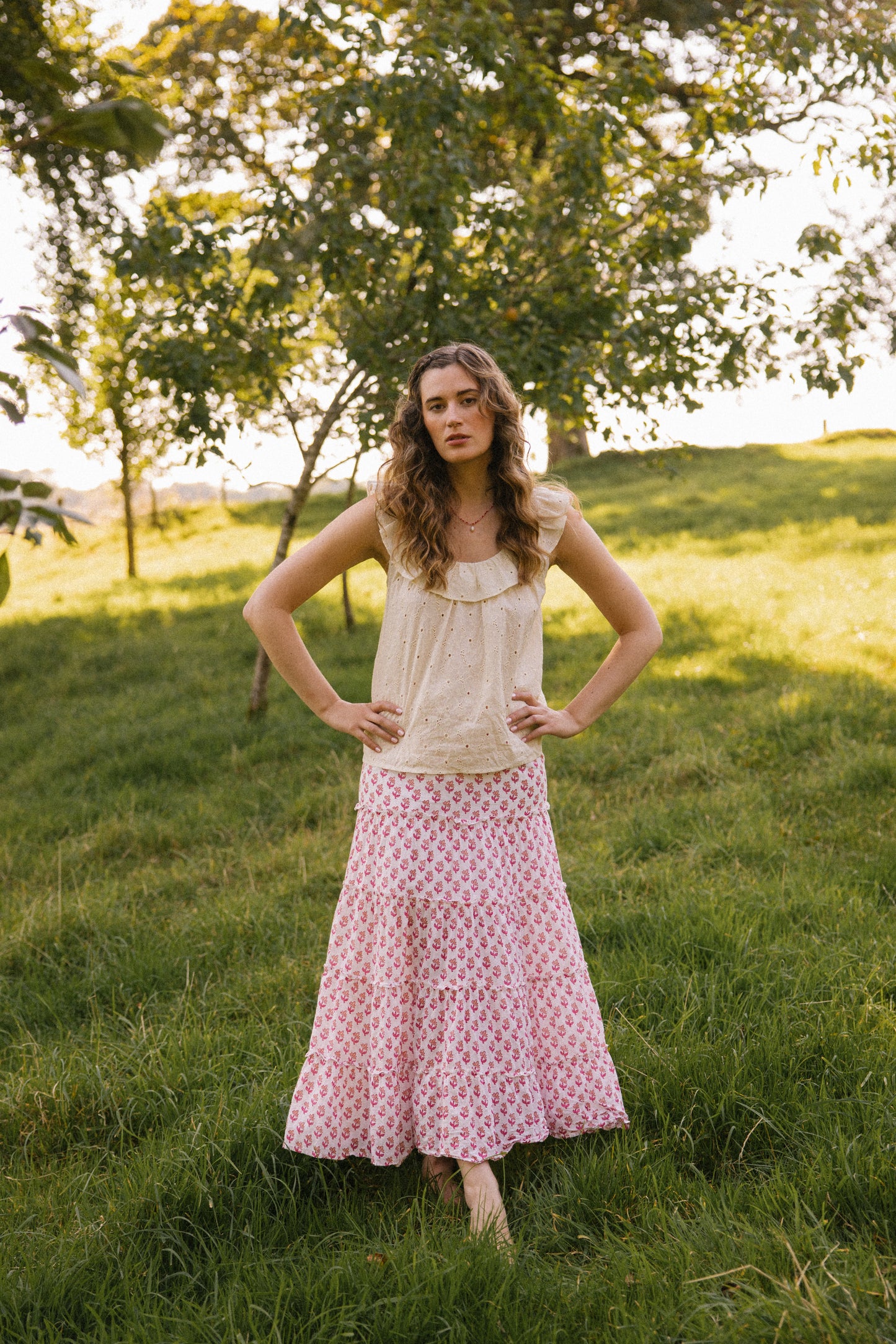 Flores Tiered Skirt -Pink