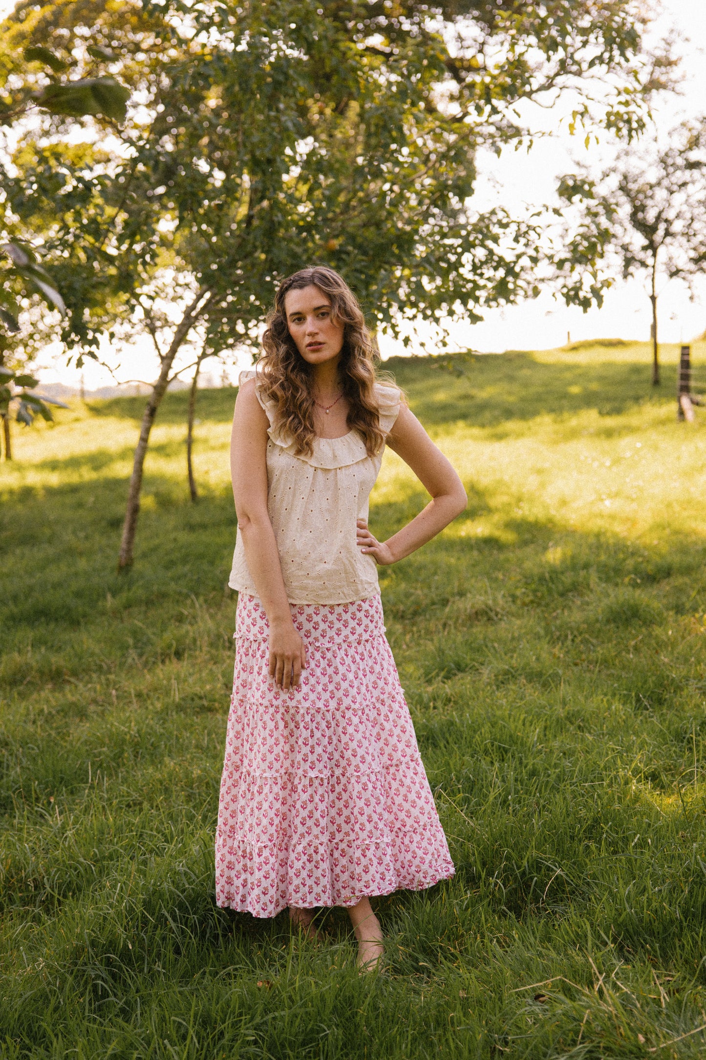 Flores Tiered Skirt -Pink