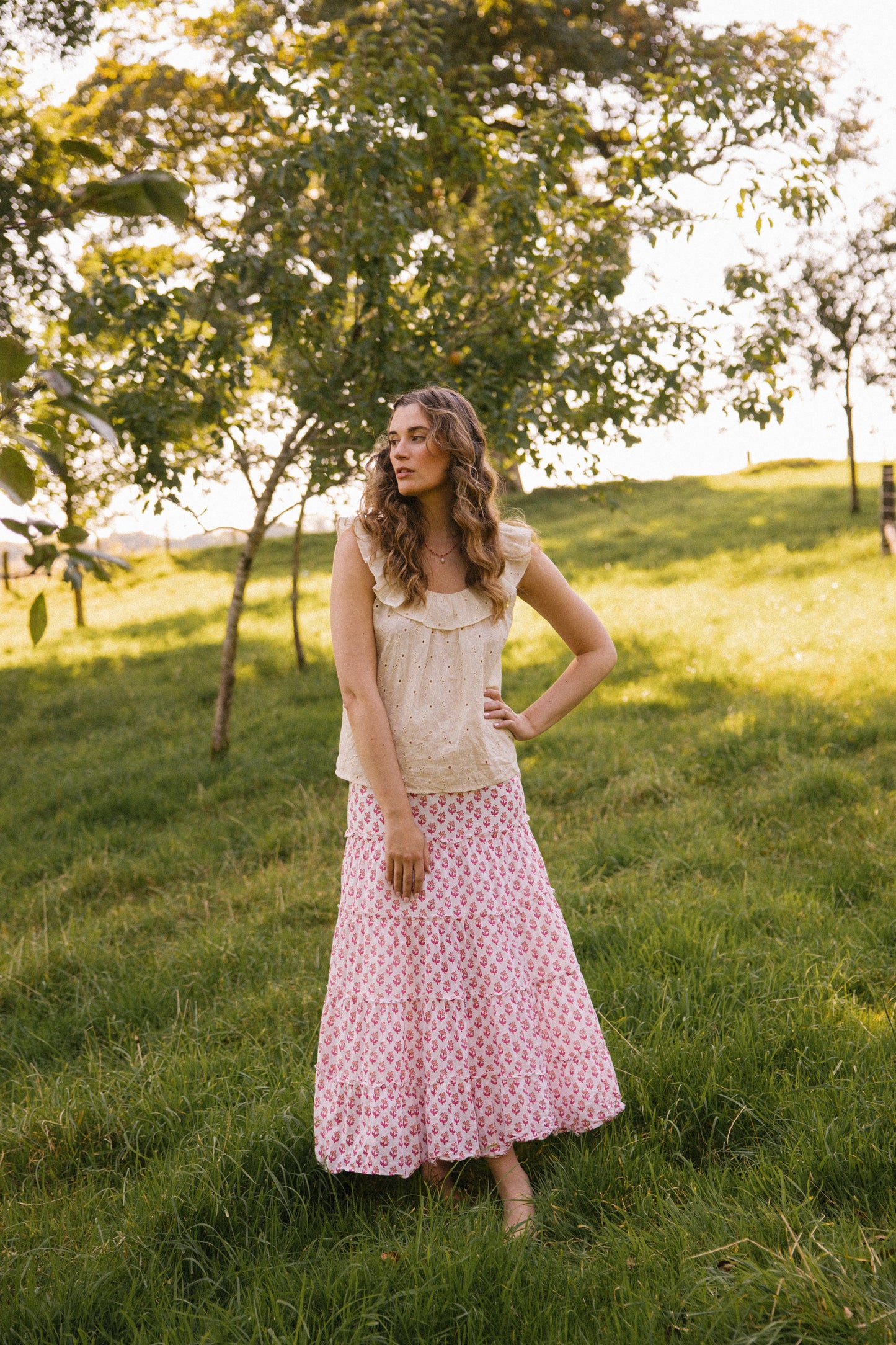 Flores Tiered Skirt -Pink