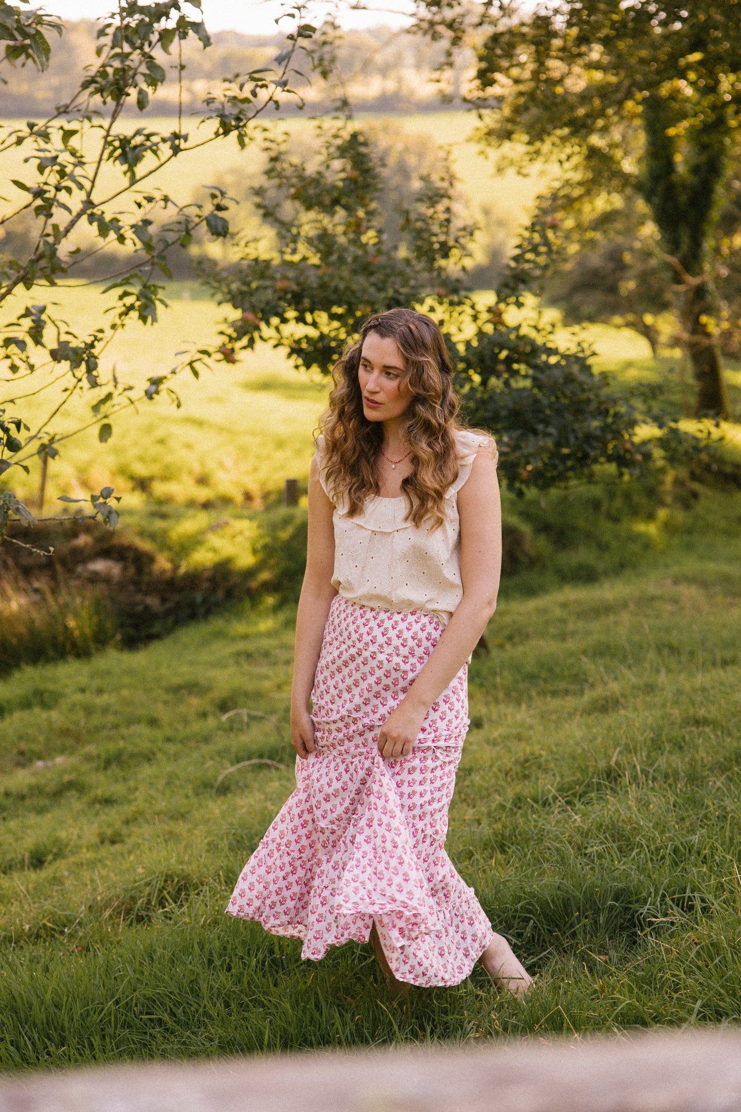 Flores Tiered Skirt -Pink