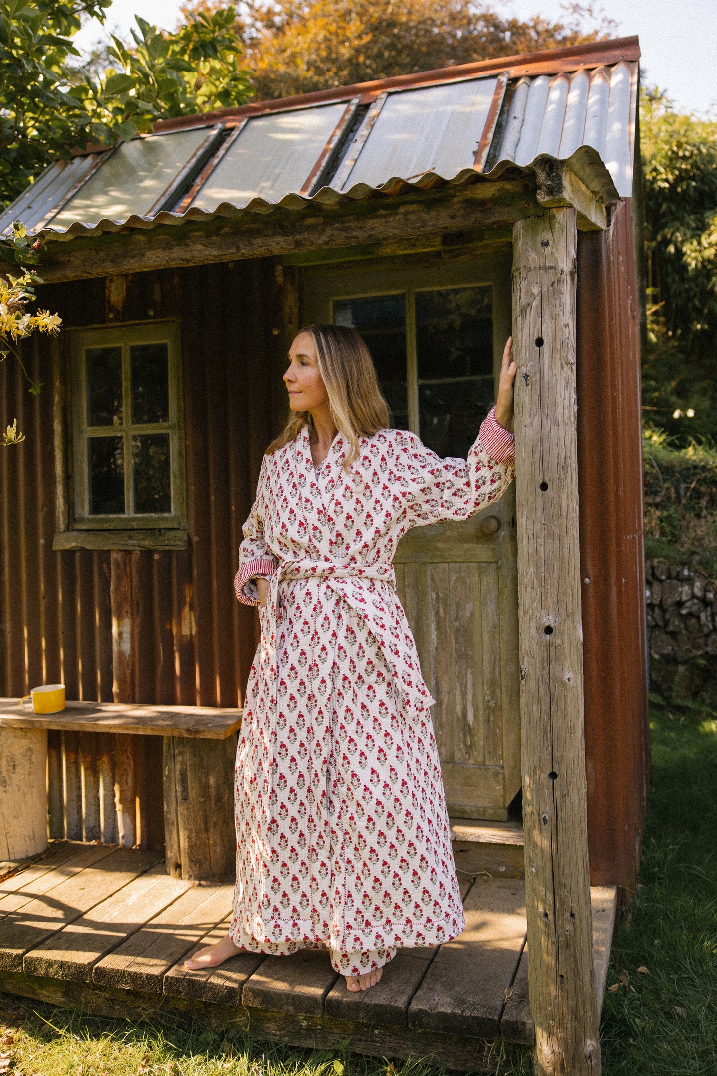 Quilted Dressing Gown - Red Marigold -AVAILABLE FOR PREORDER