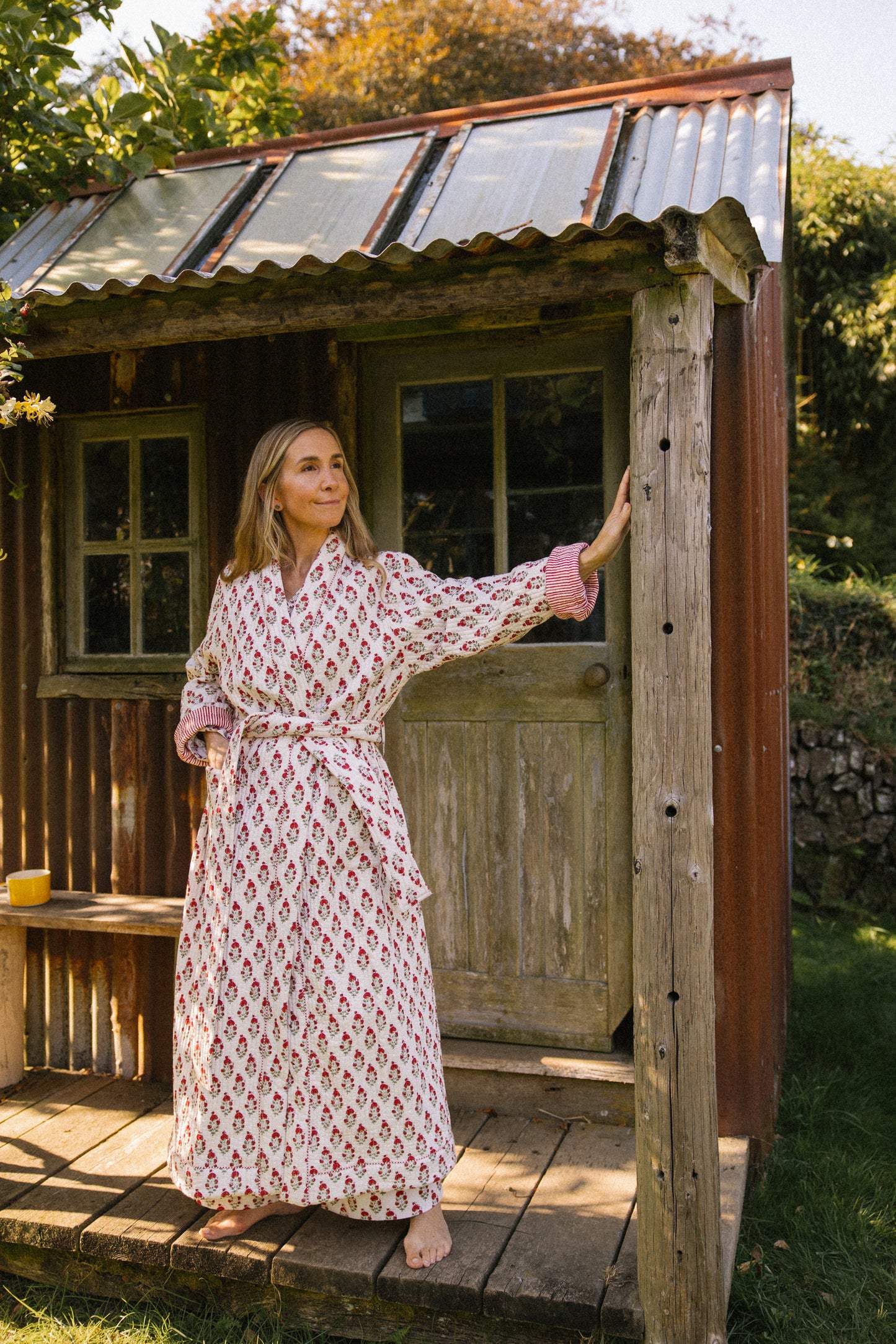 Quilted Dressing Gown - Red Marigold -AVAILABLE FOR PREORDER