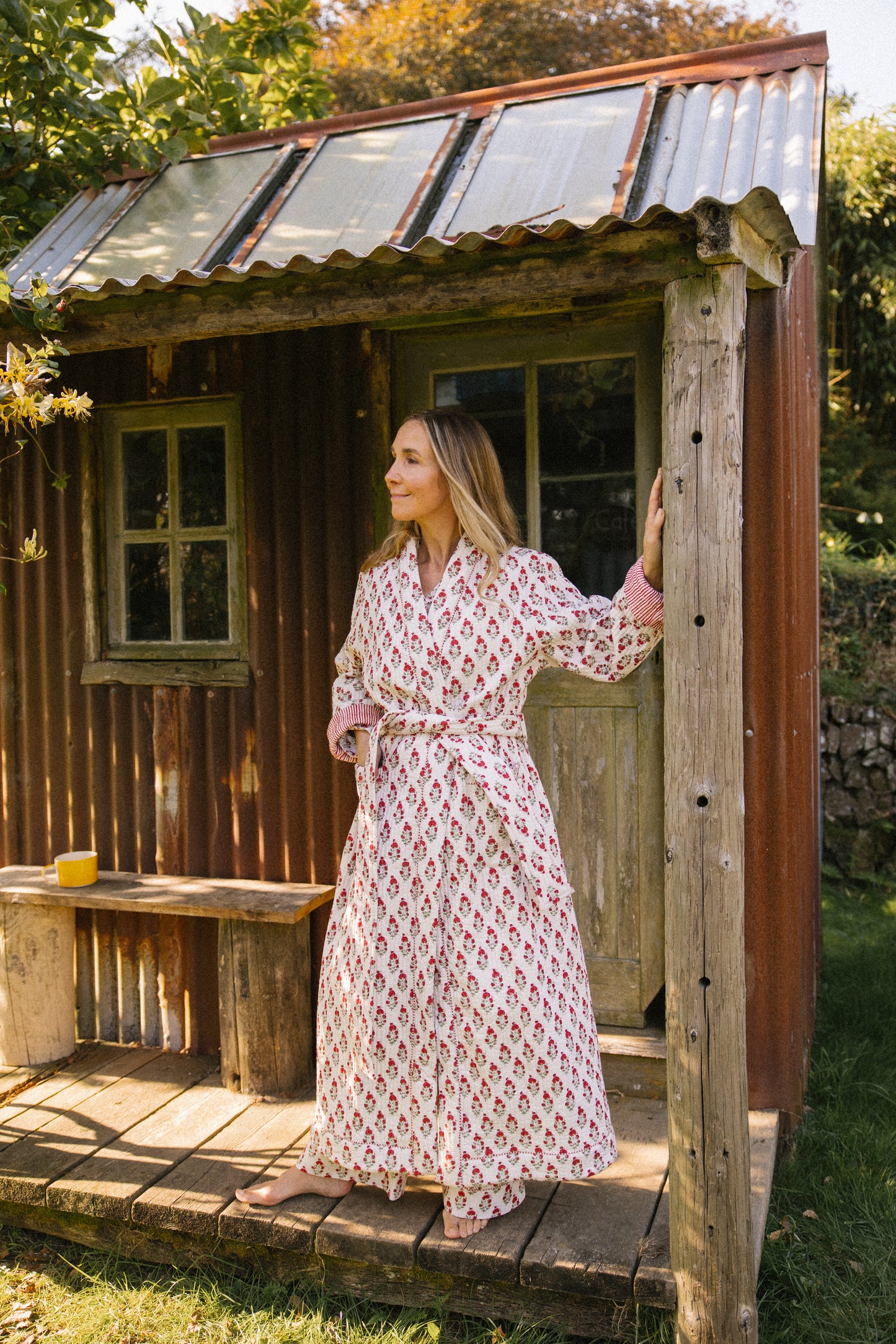 Quilted Dressing Gown - Red Marigold -AVAILABLE FOR PREORDER