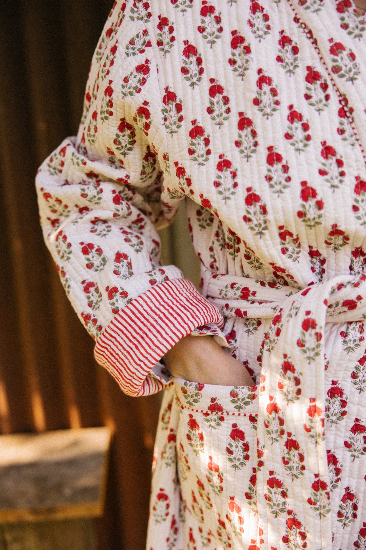 Quilted Dressing Gown - Red Marigold -AVAILABLE FOR PREORDER