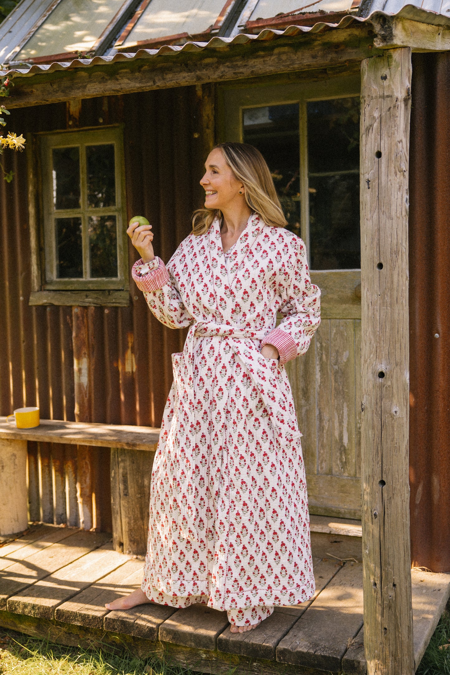 Quilted Dressing Gown - Red Marigold -AVAILABLE FOR PREORDER