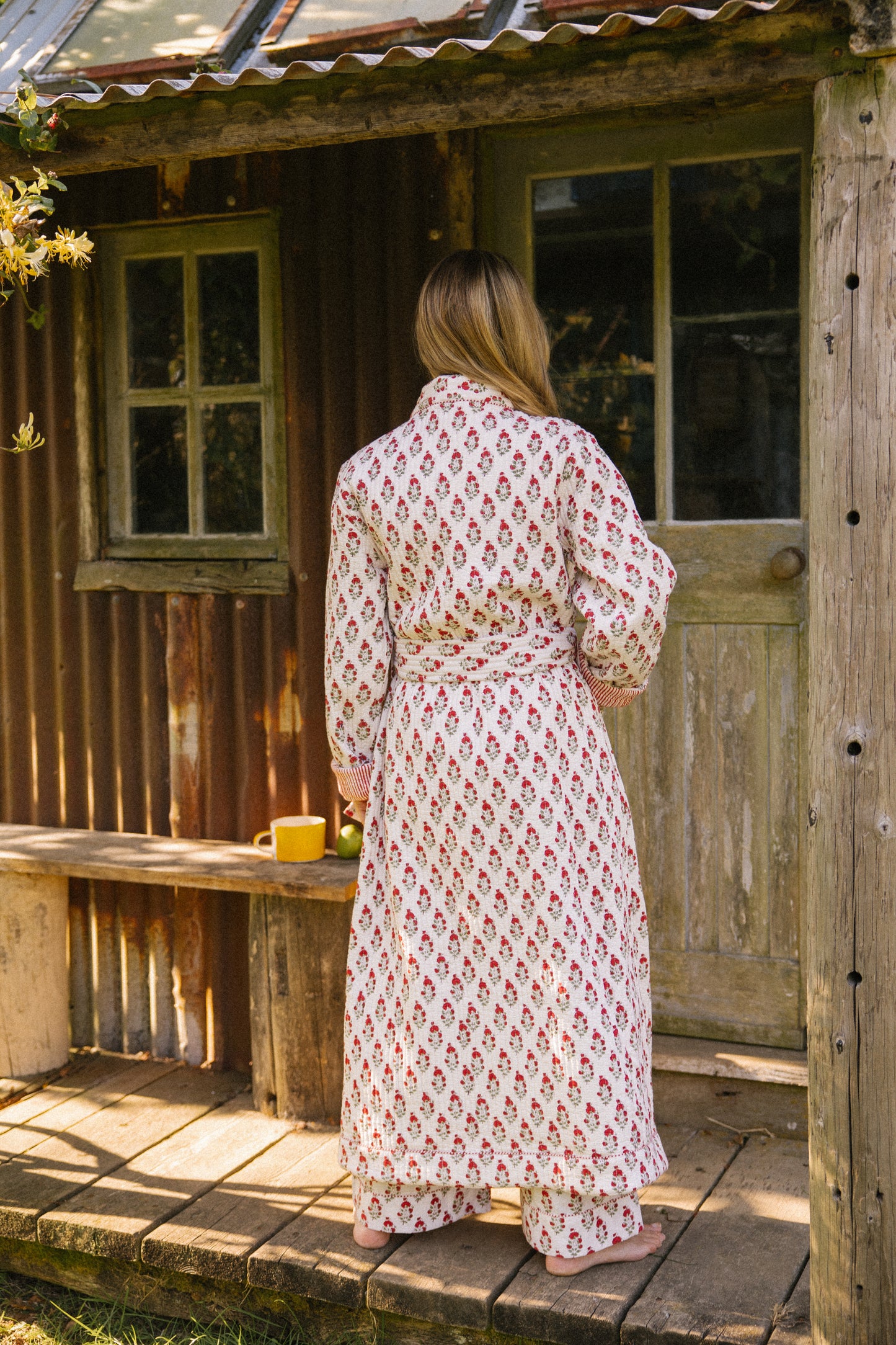 Quilted Dressing Gown - Red Marigold -AVAILABLE FOR PREORDER