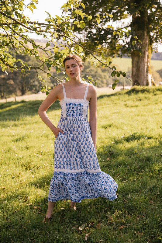 Akabe Sun Dress in Blue & White