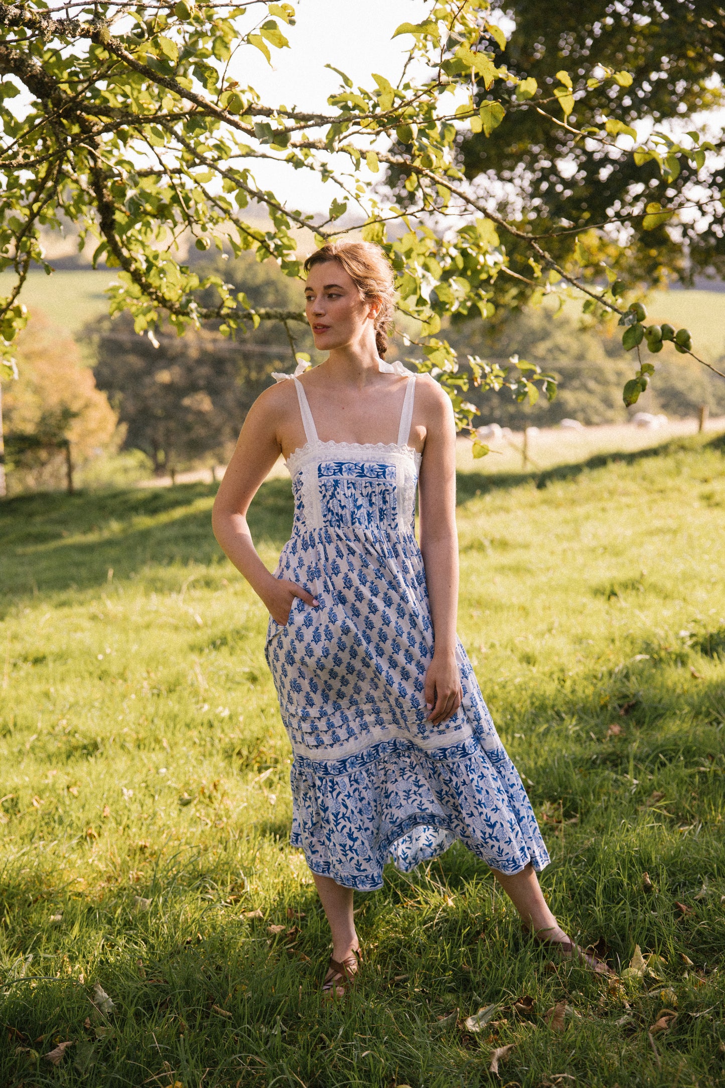 Akabe Sun Dress in Blue & White