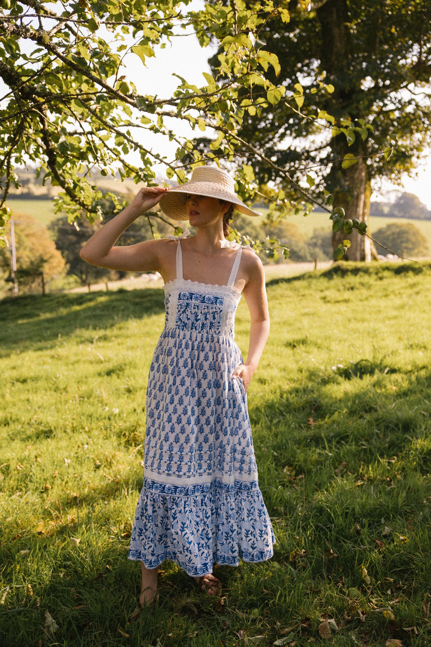 Akabe Sun Dress in Blue & White