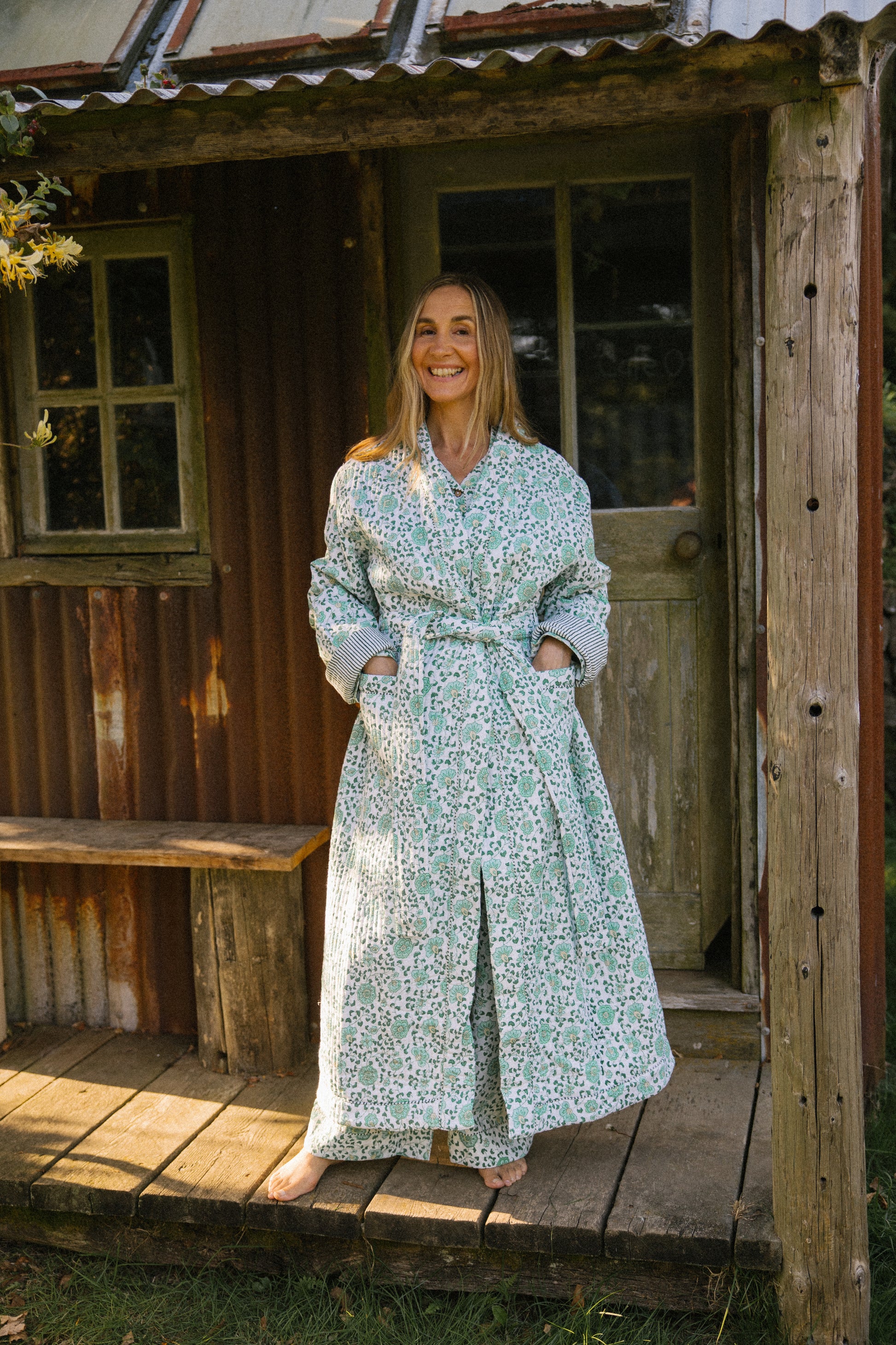 Quilted Dressing Gown - Petala Green Pink Lemons Boutique Quilted Dressing Gown - Petala Green Pink Lemons Boutique
