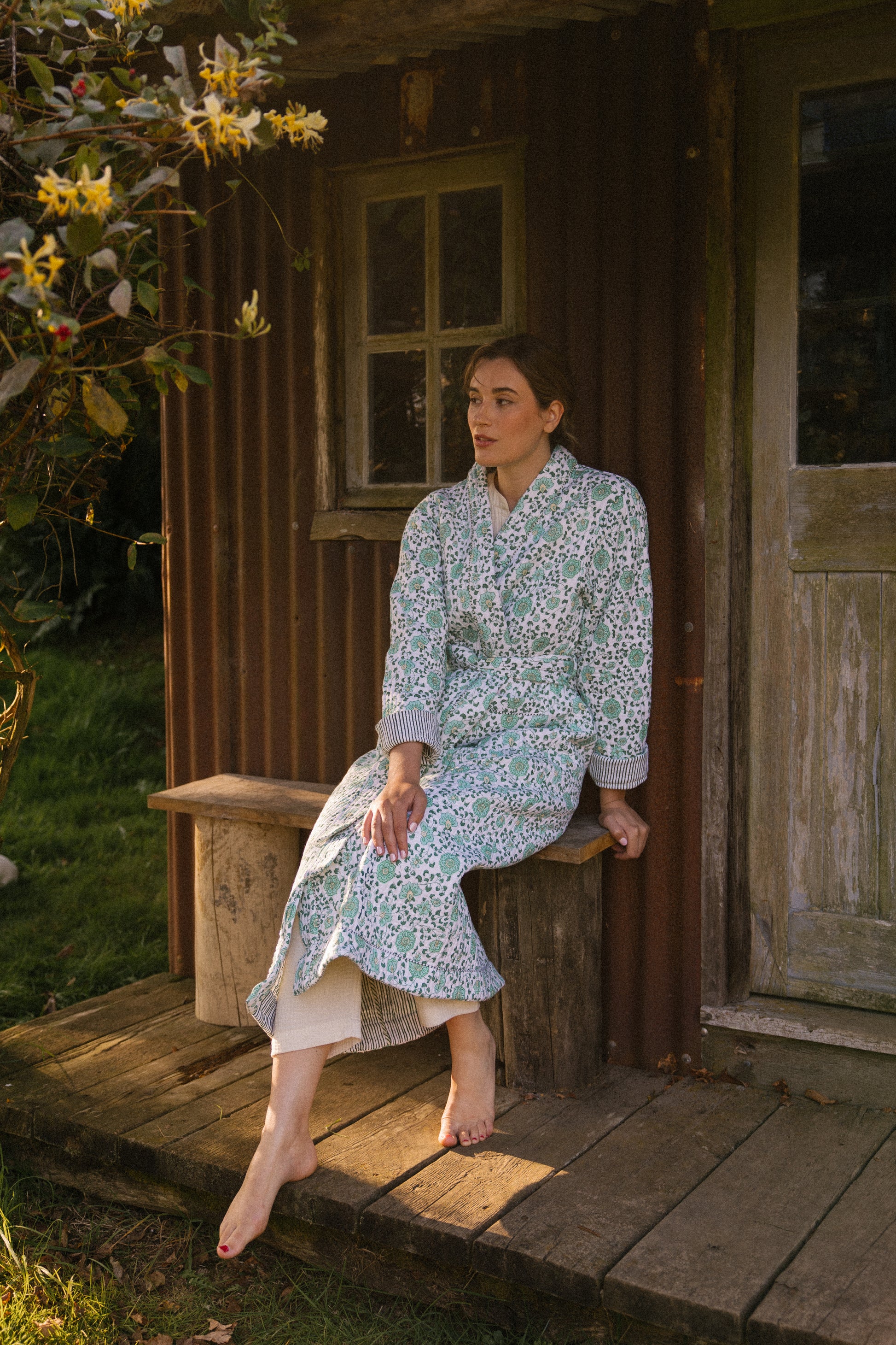 Quilted Dressing Gown - Petala Green Pink Lemons Boutique Quilted Dressing Gown - Petala Green Pink Lemons Boutique