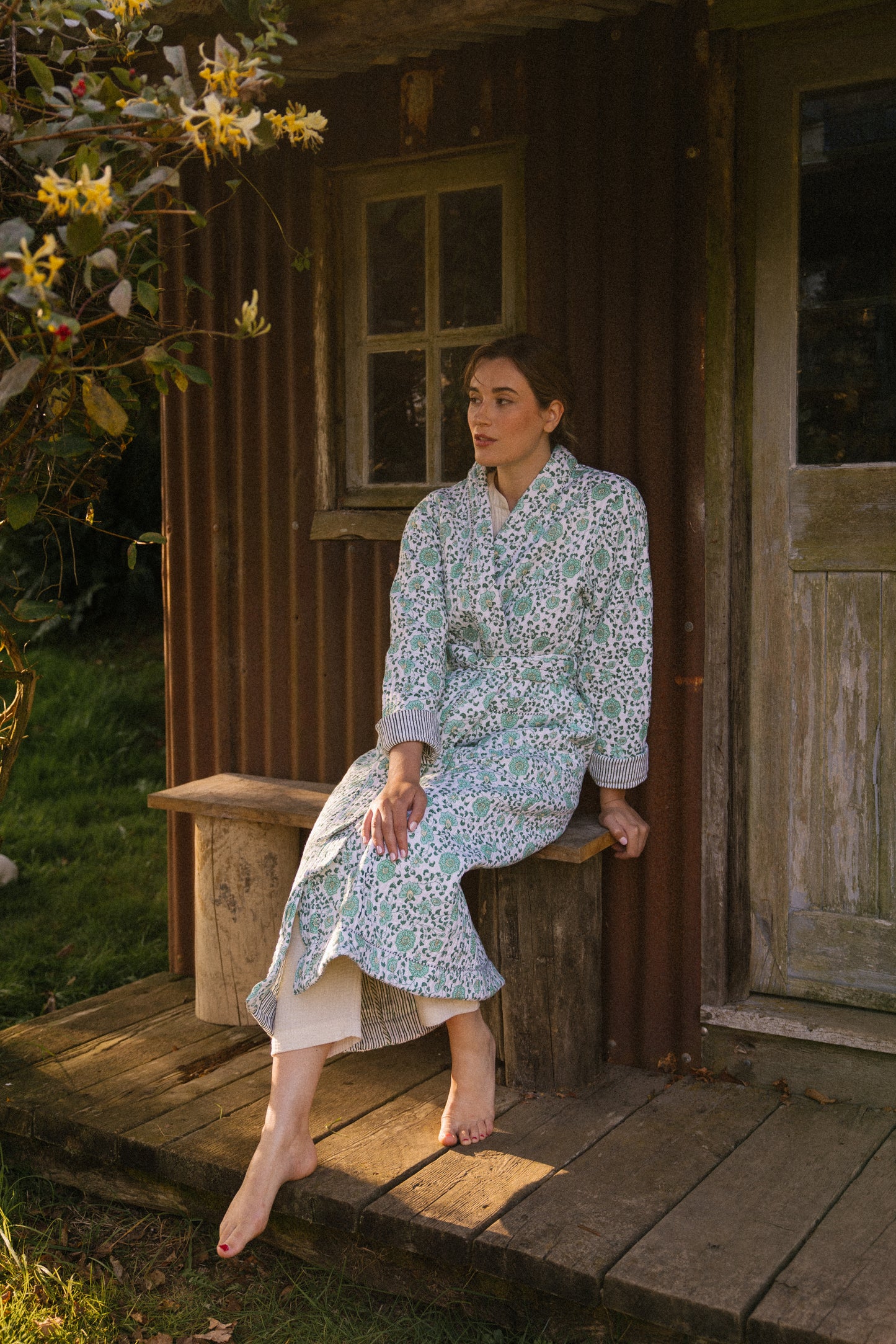 Quilted Dressing Gown - Petala Green