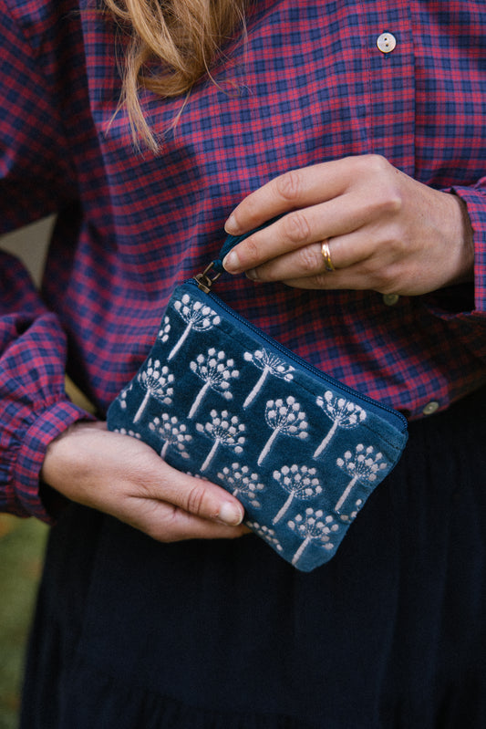 Velvet Thistle Pouch in Navy & Silver