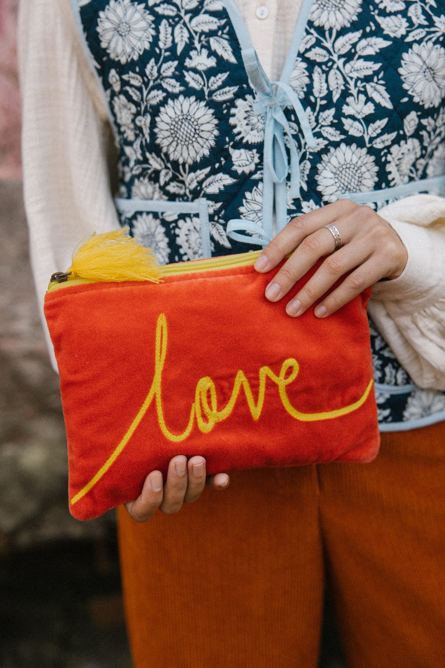 Velvet Love Pouch in Orange & Yellow