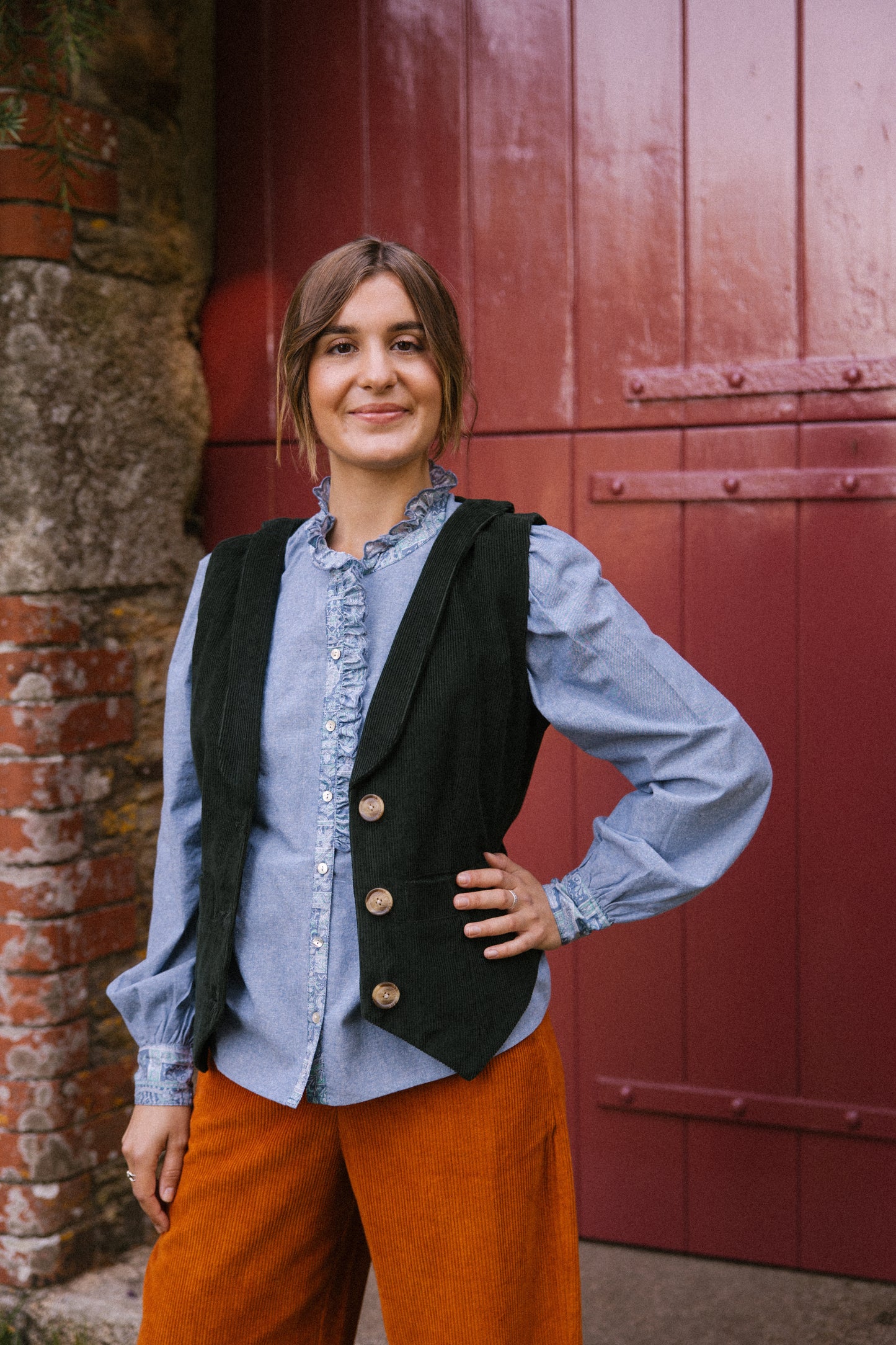 Jackie Corduroy Waistcoat in Bottle Green