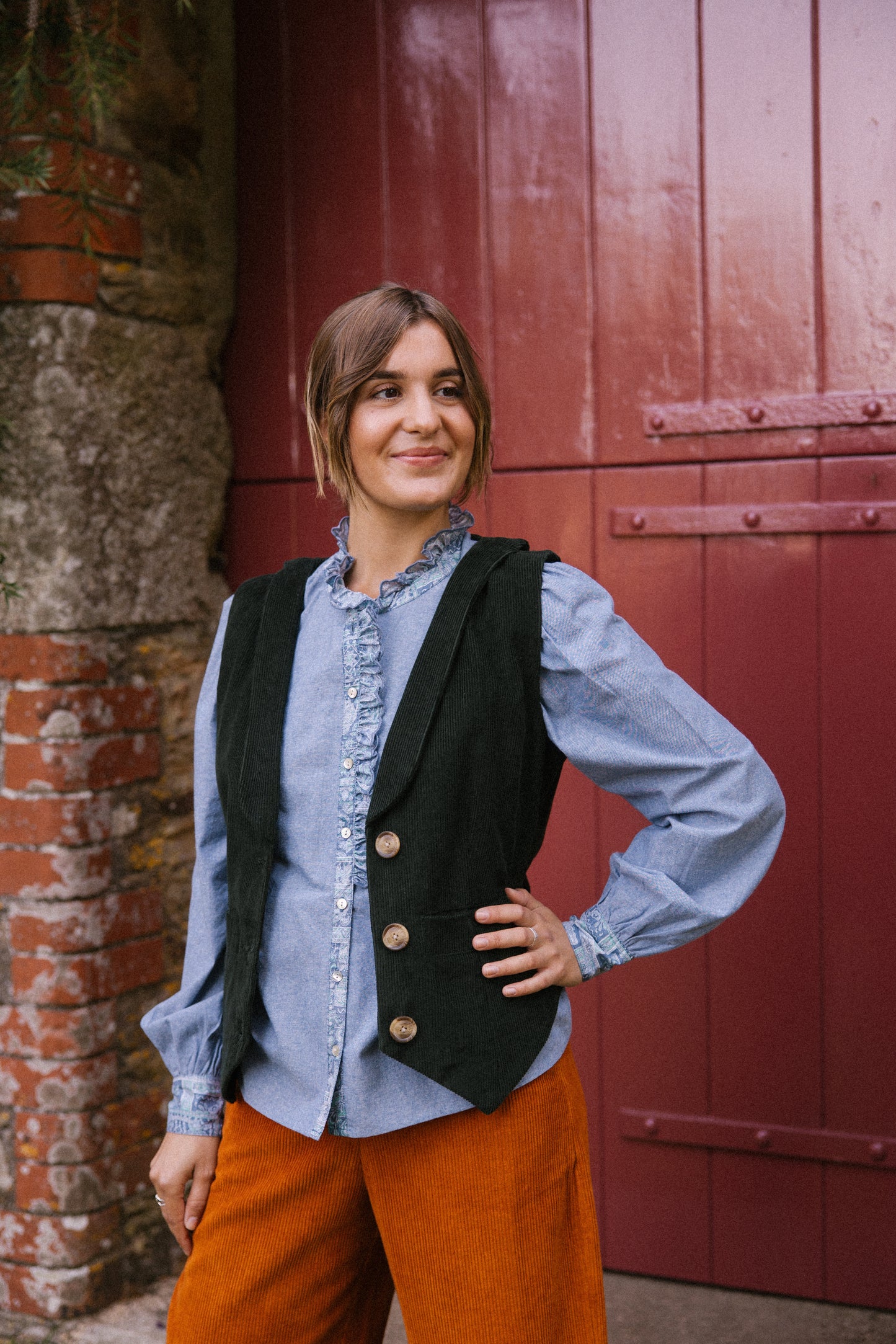 Jackie Corduroy Waistcoat in Bottle Green