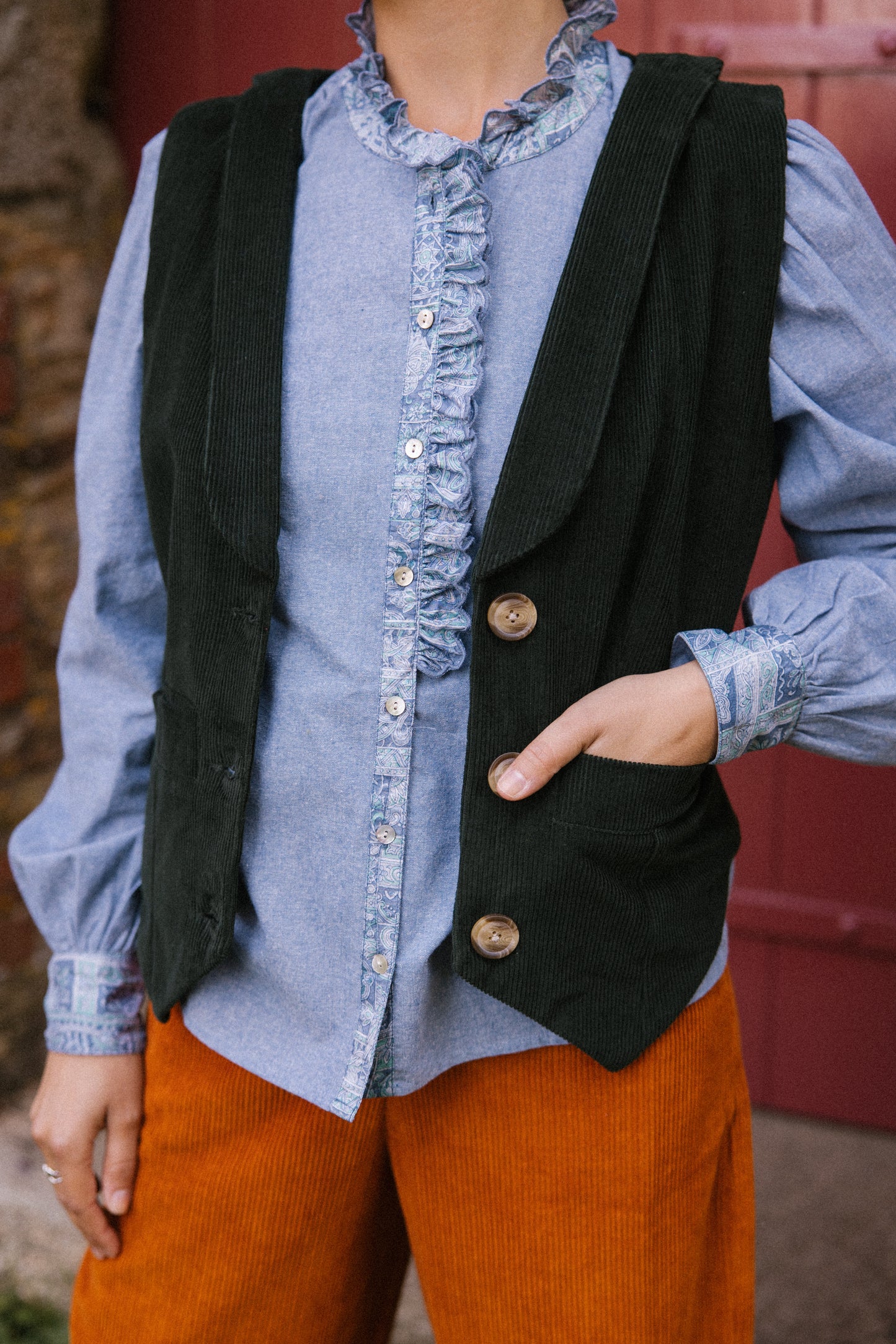 Jackie Corduroy Waistcoat in Bottle Green