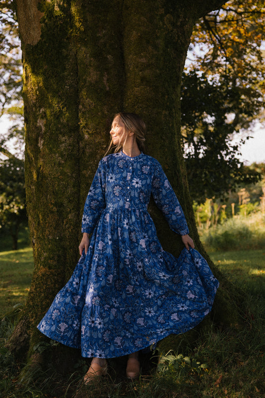 Claudia Dress - Indigo Flower