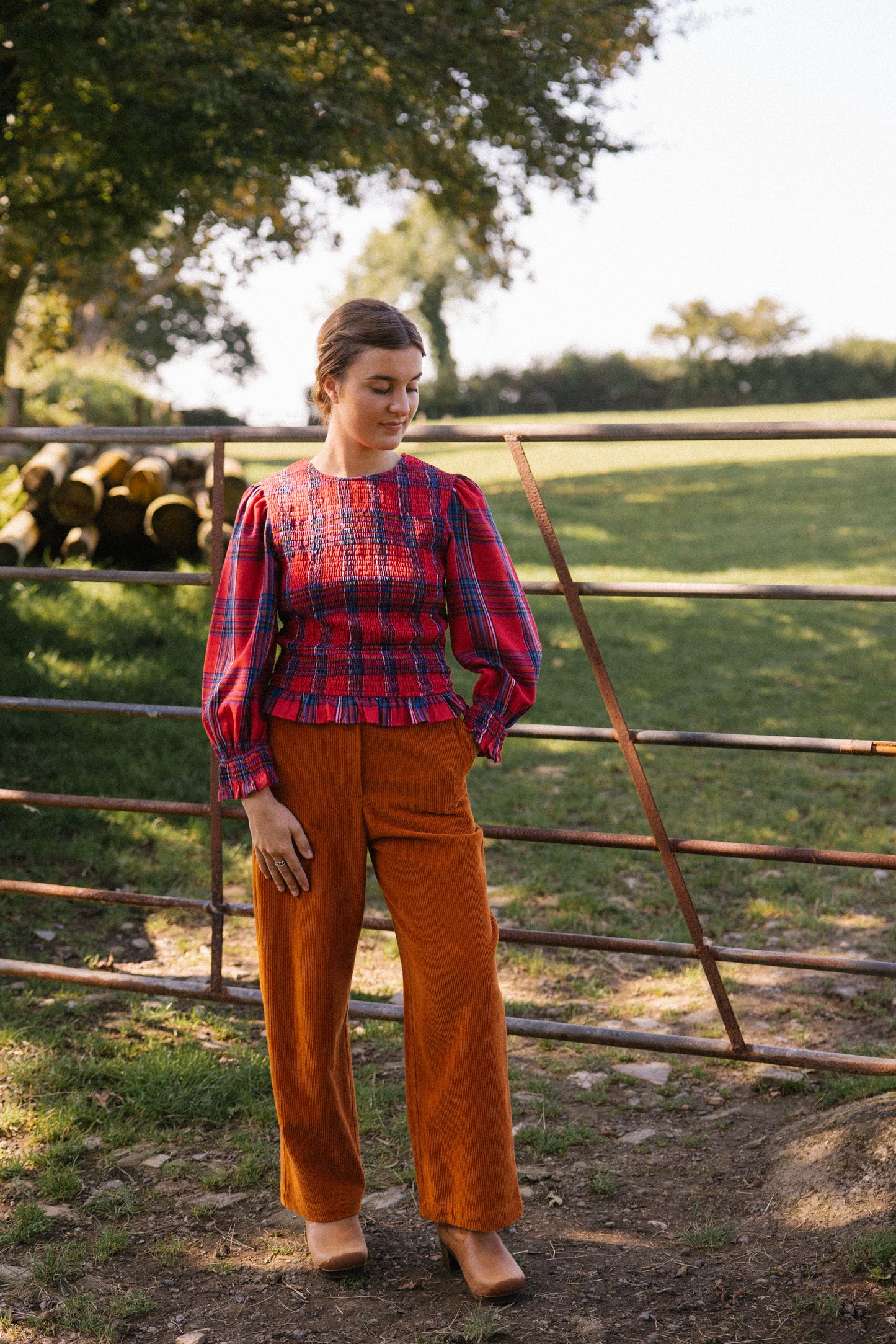 Mary Jane Smock Top - Red Tartan