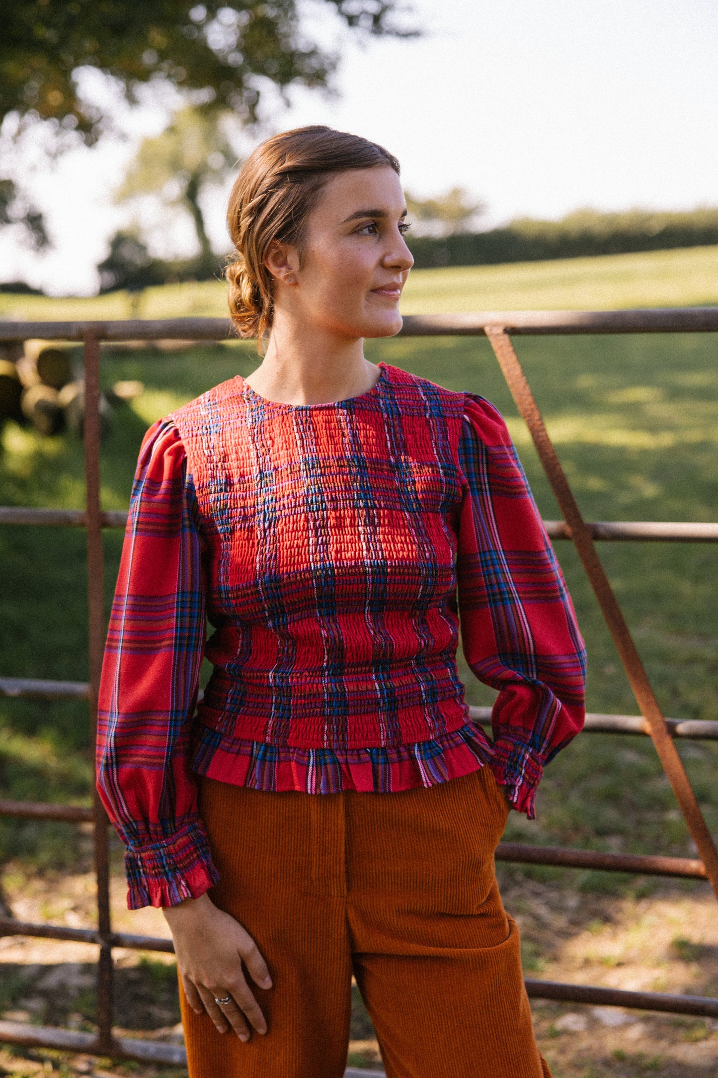 Mary Jane Smock Top - Red Tartan