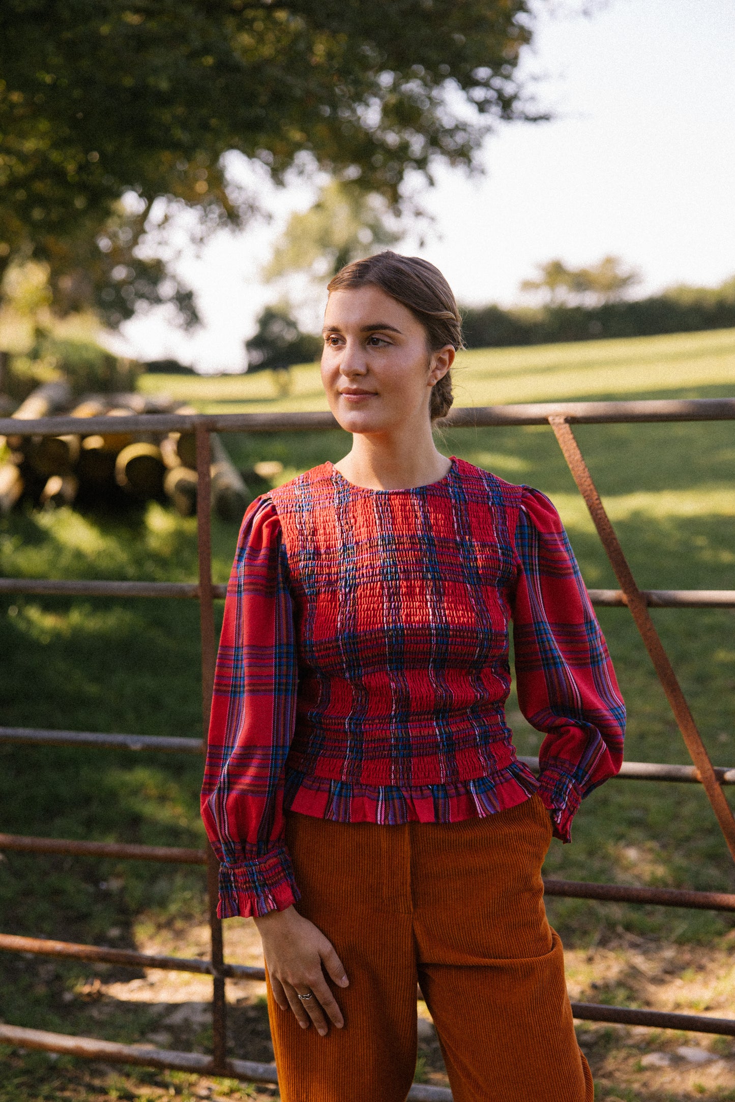 Mary Jane Smock Top - Red Tartan