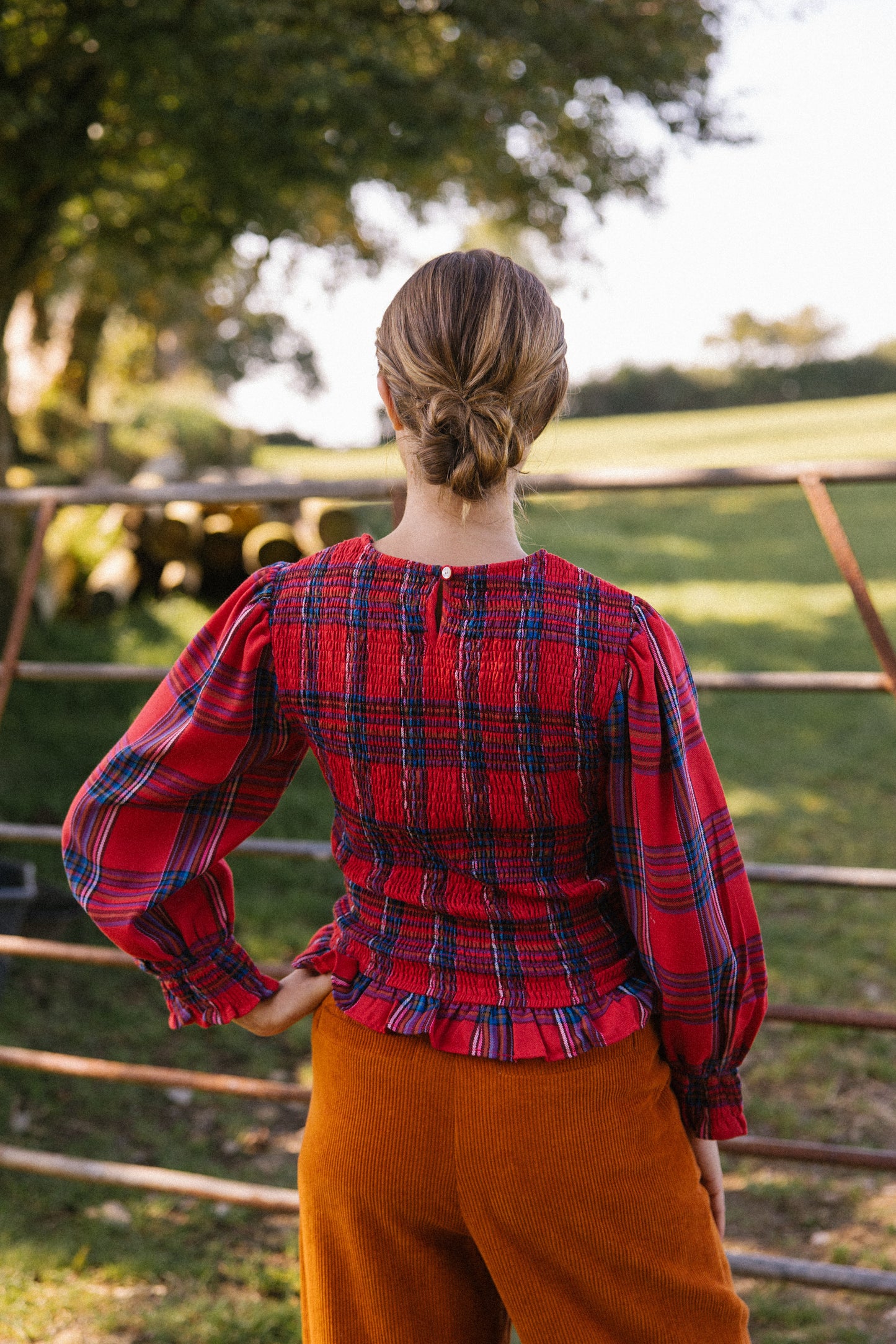 Mary Jane Smock Top - Red Tartan