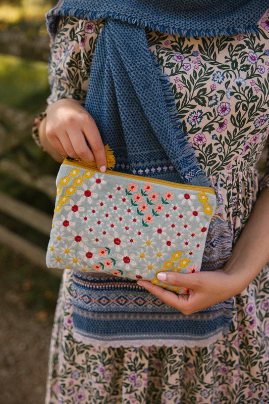 Velvet Meadow Pouch in Aqua