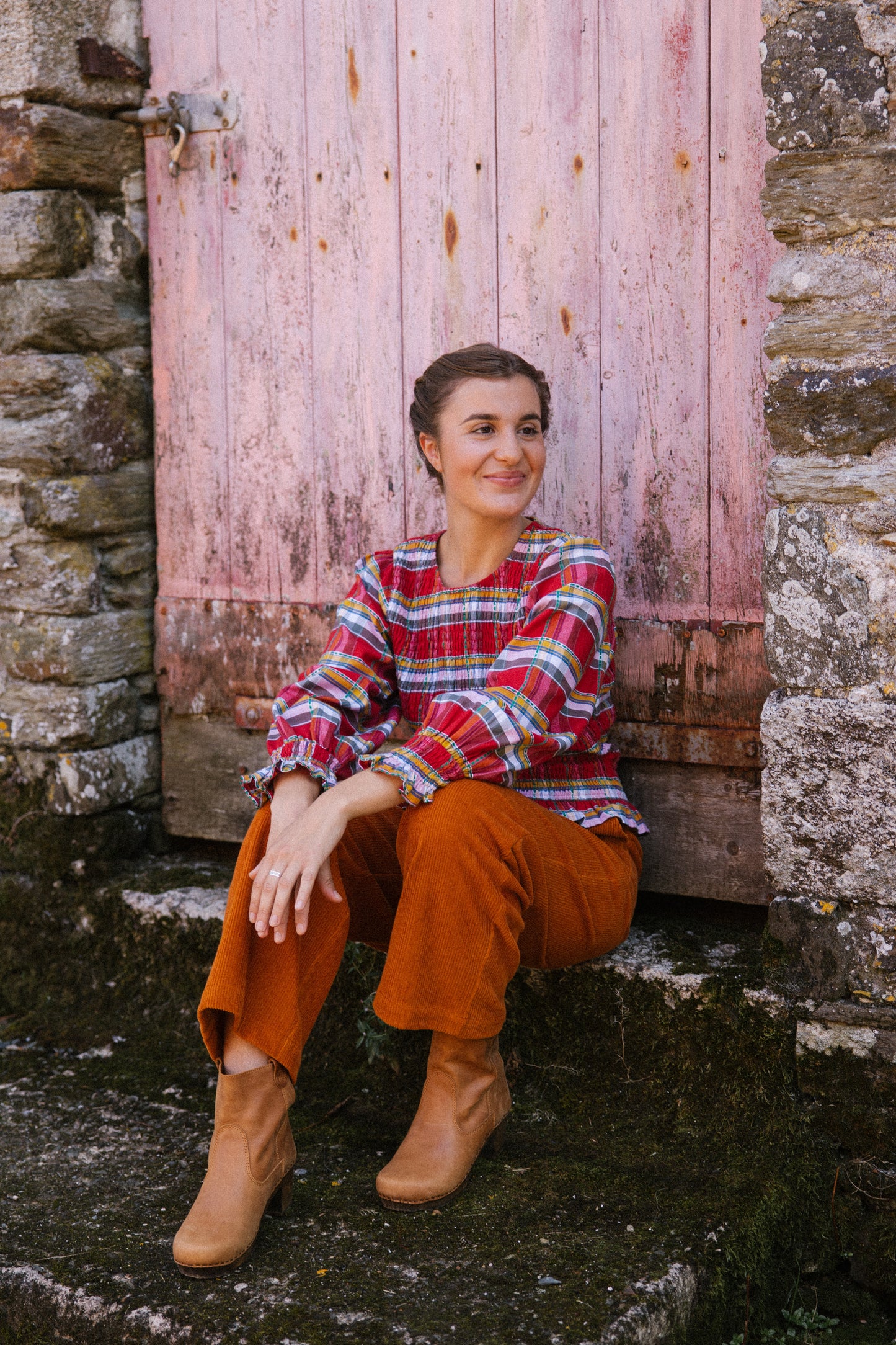 Mary Jane Smock Top - Red Tartan Multi