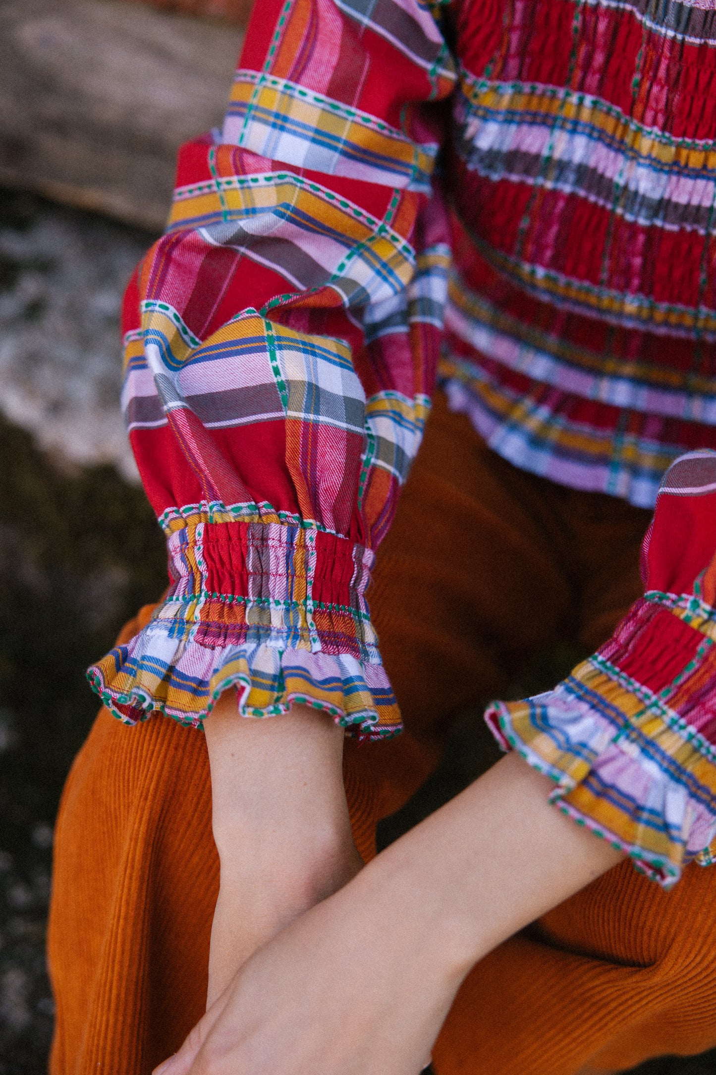 Mary Jane Smock Top - Red Tartan Multi