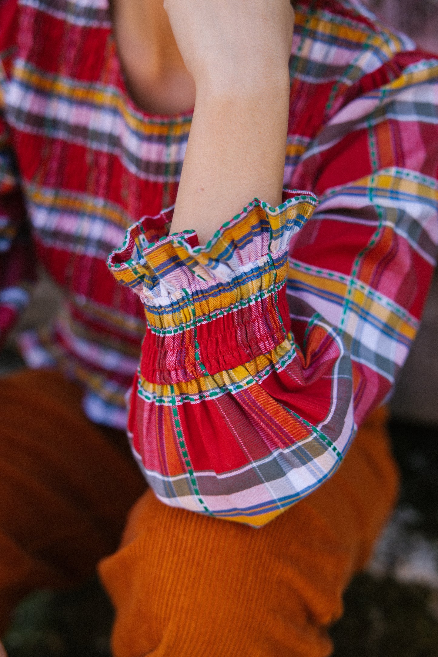 Mary Jane Smock Top - Red Tartan Multi