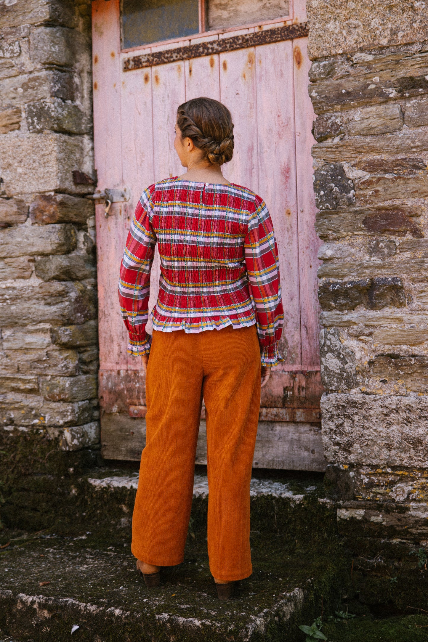 Mary Jane Smock Top - Red Tartan Multi