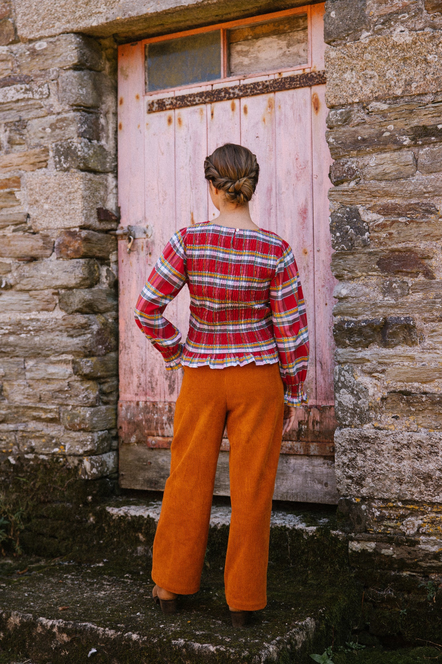 Mary Jane Smock Top - Red Tartan Multi