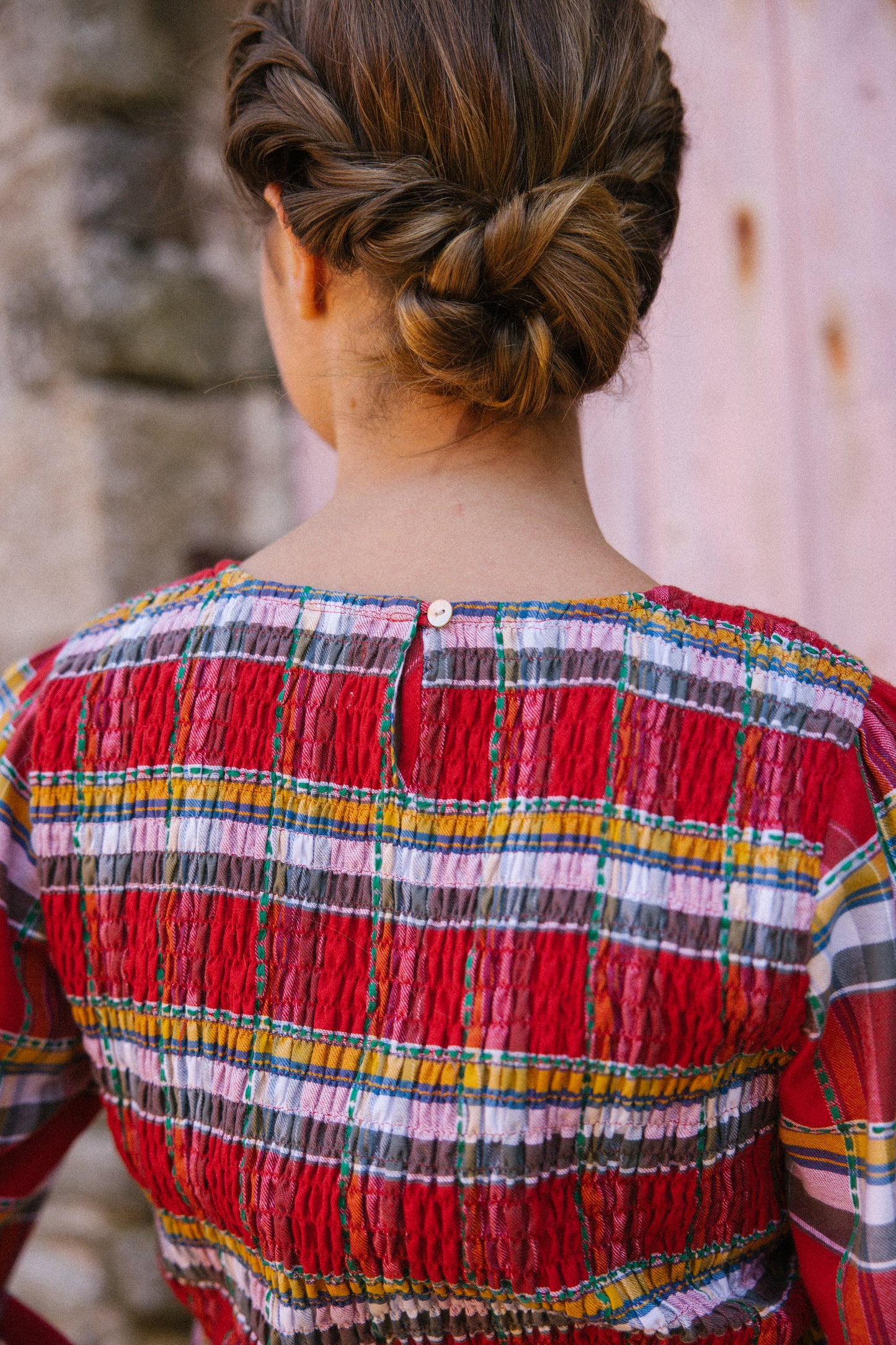 Mary Jane Smock Top - Red Tartan Multi